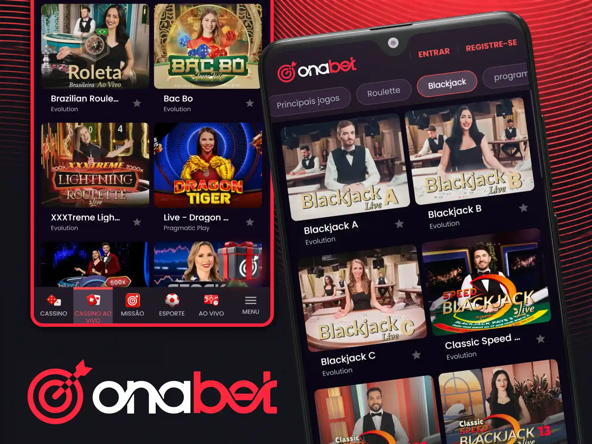 Divirta-se na seção de cassino ao vivo do aplicativo OnaBet.